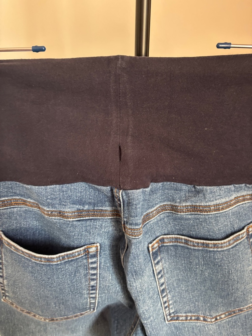 Blue Cropped Maternity Jeans with Navy Support Panel - Picture 5 of 5
